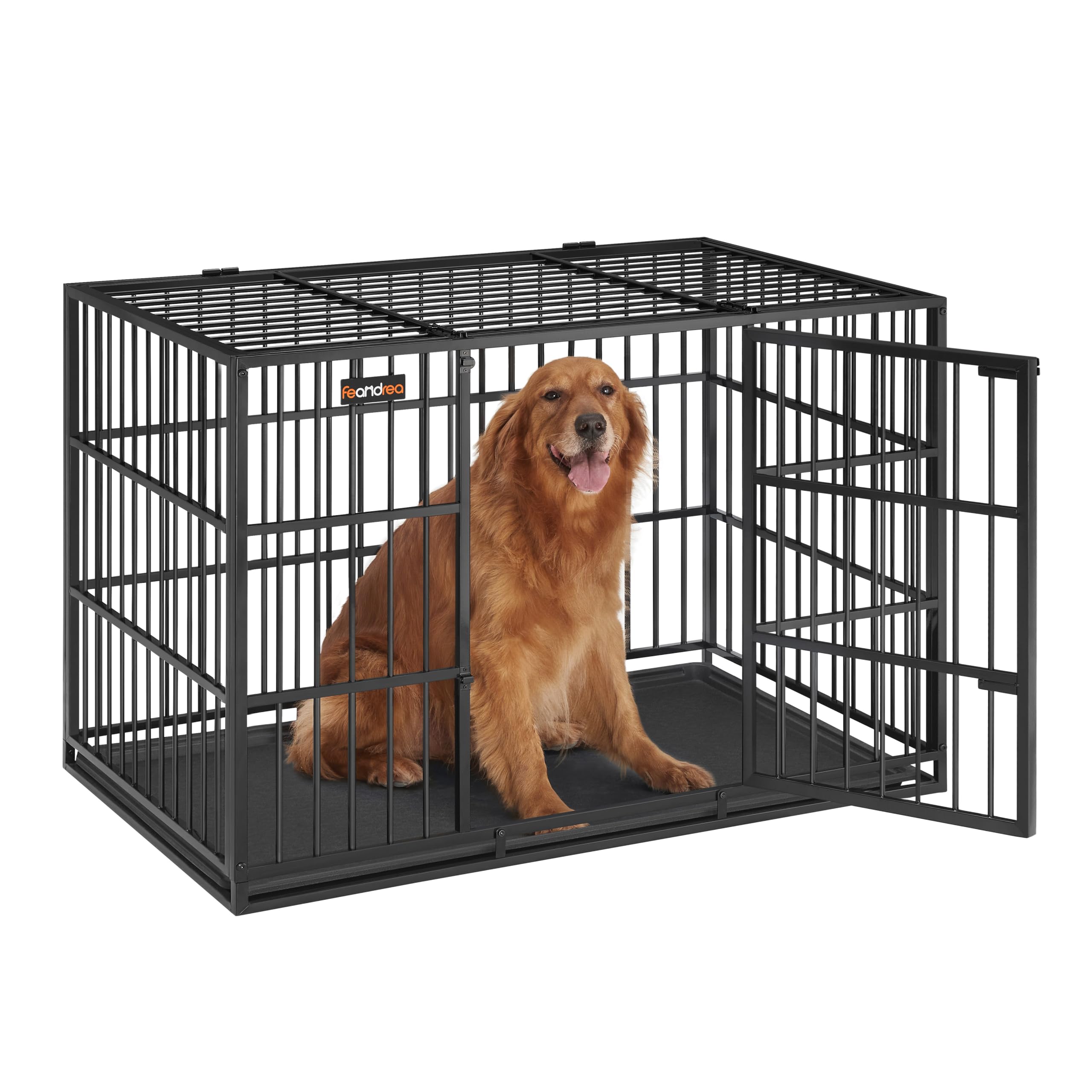 FEANDREA 犬 ケージ 大型犬用 ダブルドア付き トレー付き ペットサークル 大型 組立簡単 室内外兼用 ペットケージ 幅122x奥行75 x高さ80cm 犬 ゲージ PPD006B01